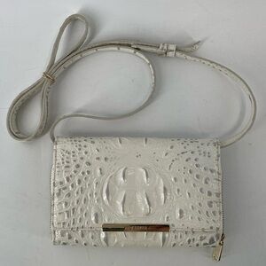 Elegant Off White Brahmin Crocodile Embossed Crossbody Bag